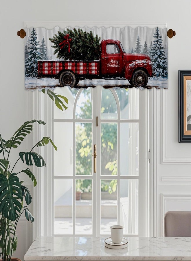 DOTOOMA 54x18 Inches 2 Panel Pine Tree Snowy Window Treatment Valance Christmas Red Truck Kitchen Blackout Drapes Bathroom Bedroom Living Room Polyester Fabric Curtains - Image 5